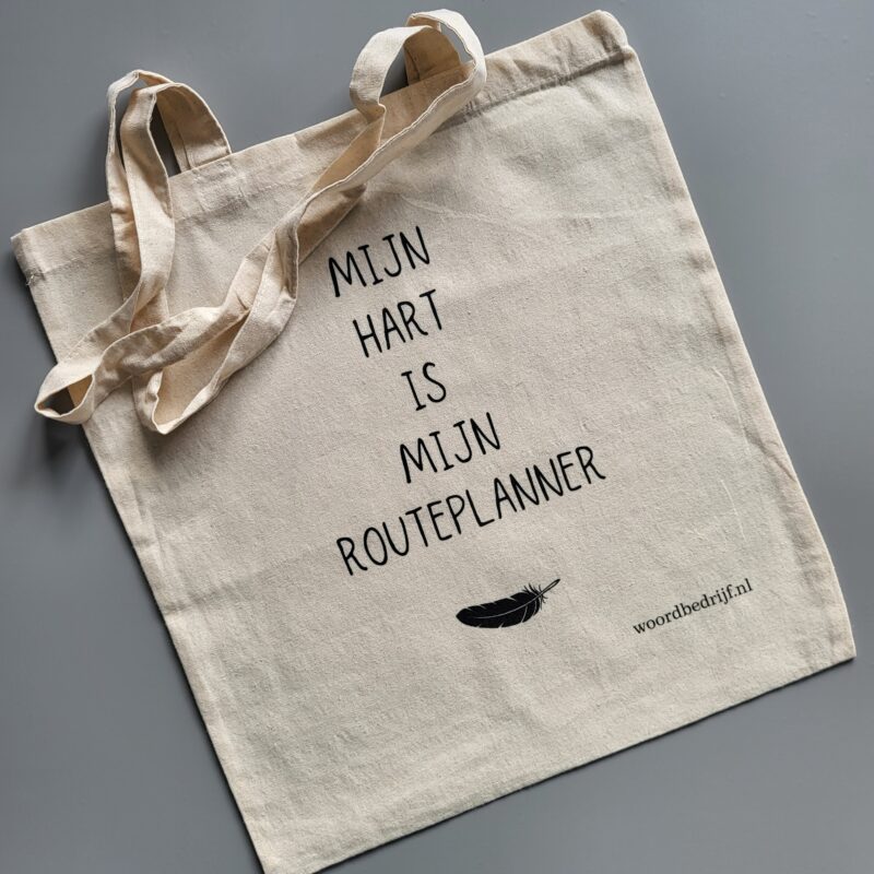 Katoenen tas met quote: Mijn hart is mijn routeplanner