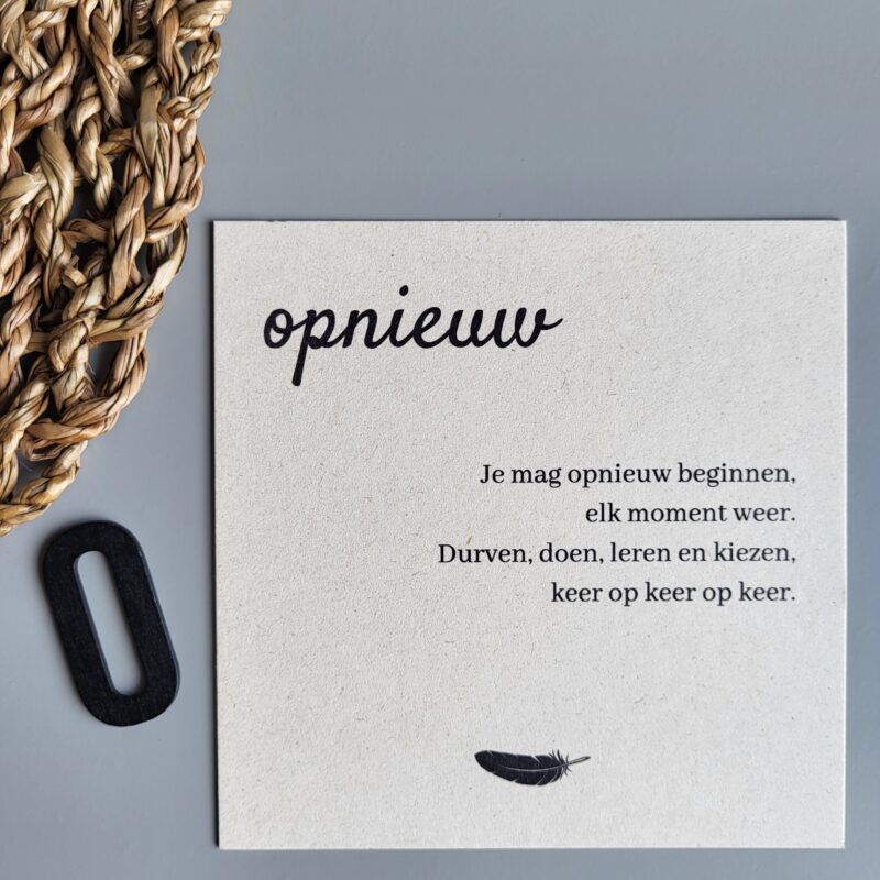 Gedichtkaart woord: Opnieuw